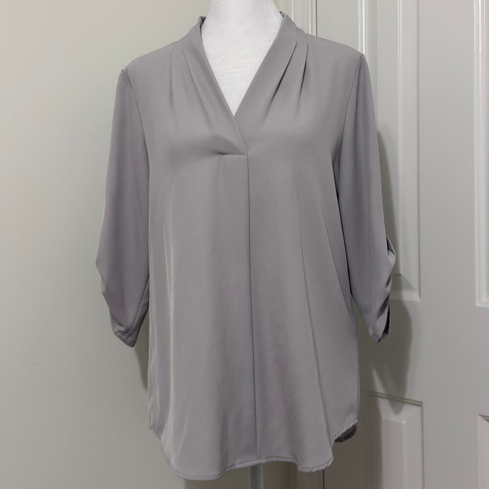 Calvin Klein Gray Draped V-Neck Blouse